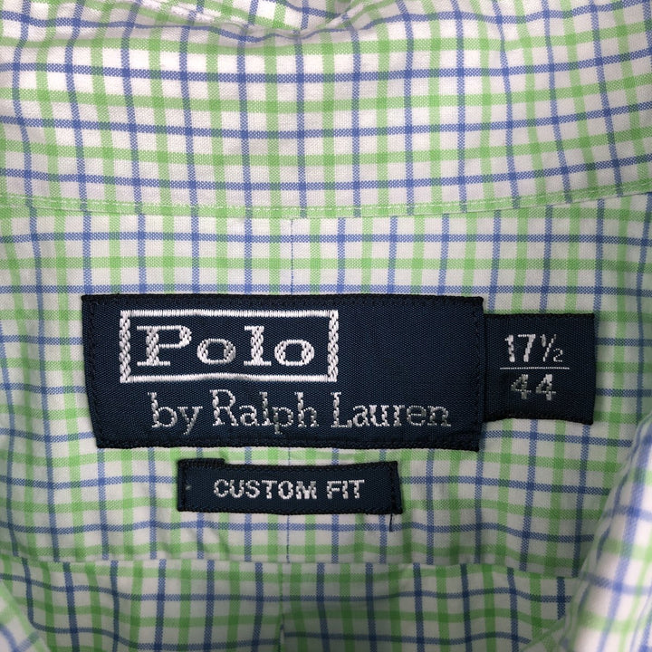 Ralph Lauren POLO by Ralph Lauren CUSTOM FIT short sleeve button down check shirt men's XL size cotton green type yellow green Vintage Second Hand