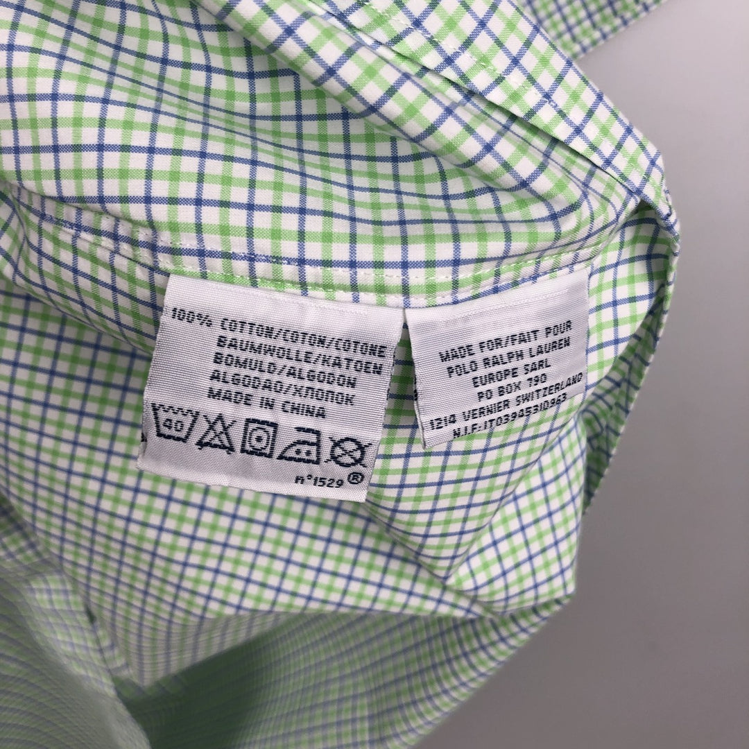 Ralph Lauren POLO by Ralph Lauren CUSTOM FIT short sleeve button down check shirt men's XL size cotton green type yellow green Vintage Second Hand