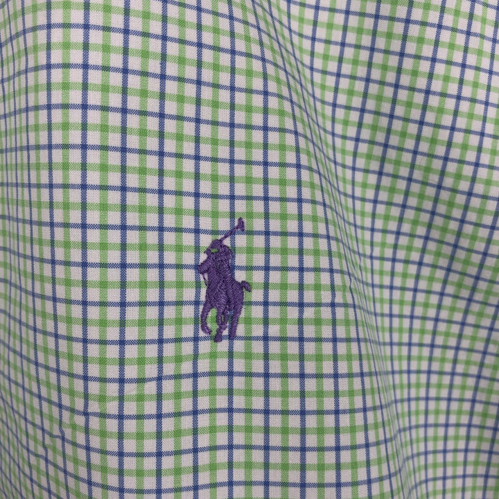 Ralph Lauren POLO by Ralph Lauren CUSTOM FIT short sleeve button down check shirt men's XL size cotton green type yellow green Vintage Second Hand