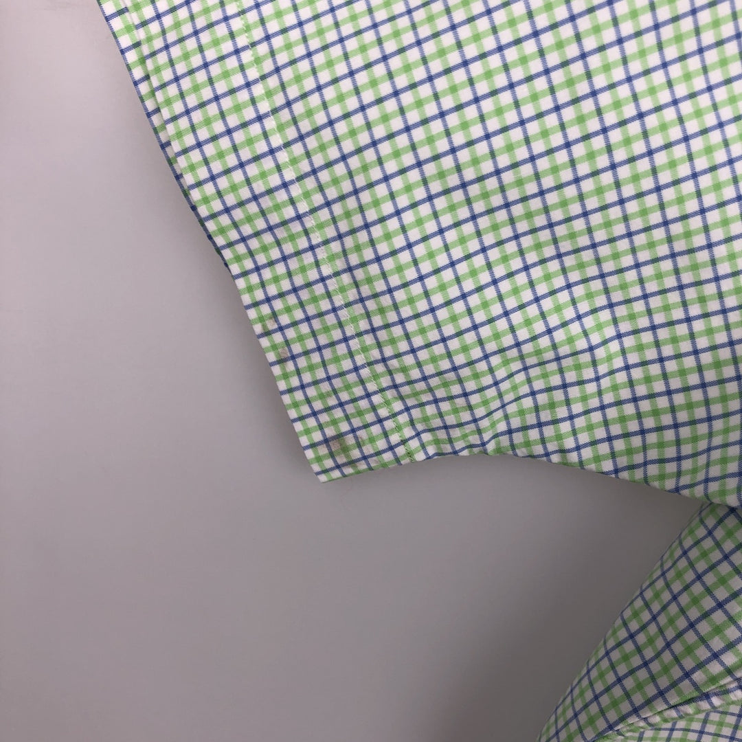 Ralph Lauren POLO by Ralph Lauren CUSTOM FIT short sleeve button down check shirt men's XL size cotton green type yellow green Vintage Second Hand