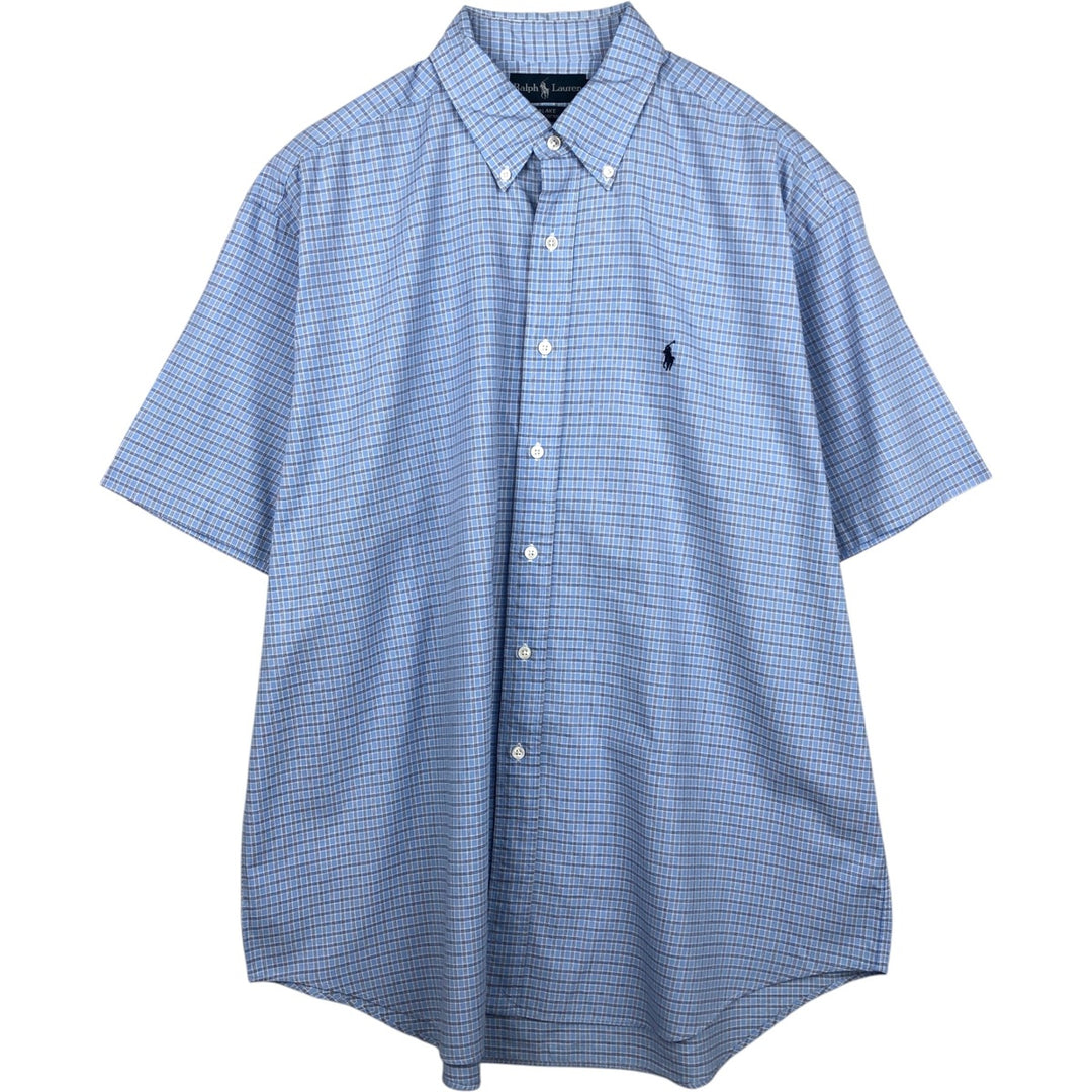 Ralph Lauren BLAKE short sleeve button down check shirt men's XL size cotton Blue type light blue Vintage Second Hand
