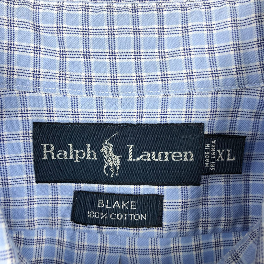 Ralph Lauren BLAKE short sleeve button down check shirt men's XL size cotton Blue type light blue Vintage Second Hand