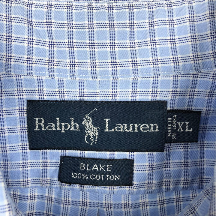 Ralph Lauren BLAKE short sleeve button down check shirt men's XL size cotton Blue type light blue Vintage Second Hand