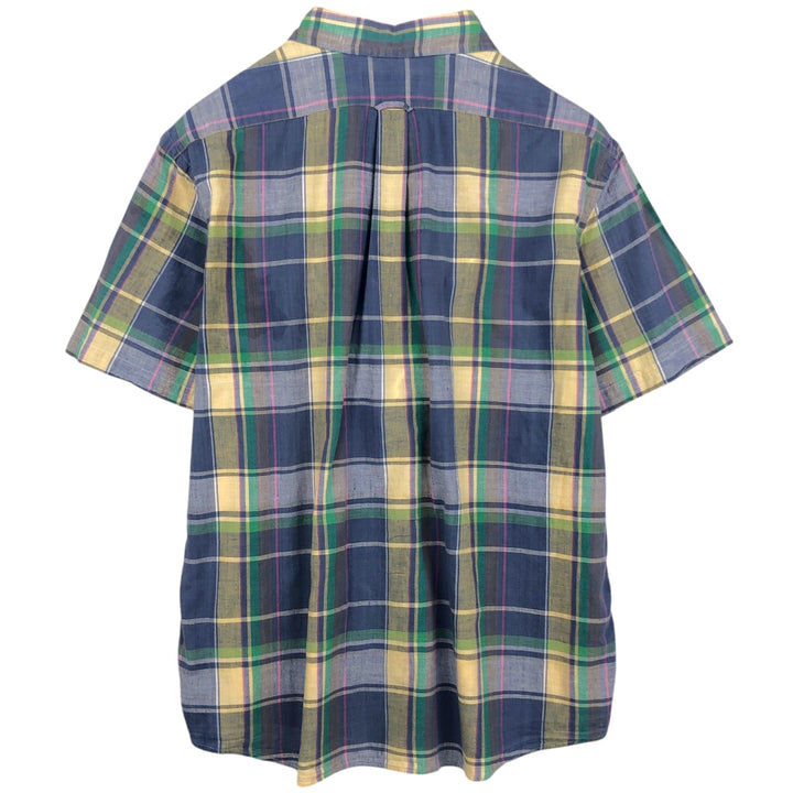 Ralph Lauren CUSTOM FIT Madras check short-sleeved button-down check shirt, men's size XXL equivalent. cotton navy blue type Vintage Second Hand