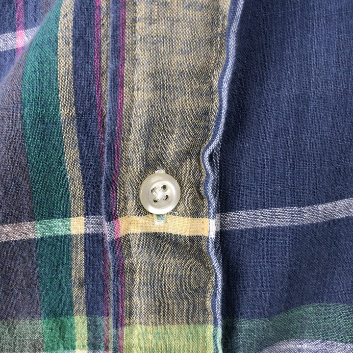 Ralph Lauren CUSTOM FIT Madras check short-sleeved button-down check shirt, men's size XXL equivalent. cotton navy blue type Vintage Second Hand