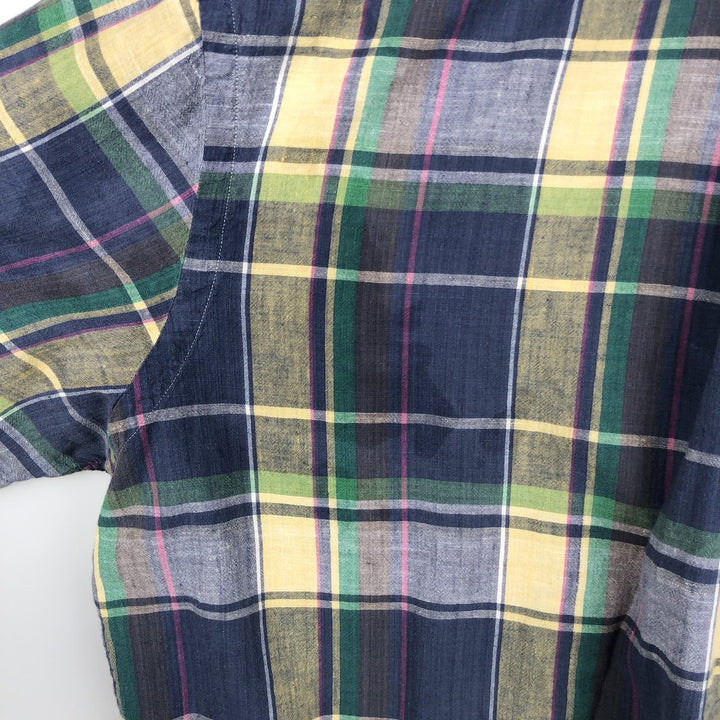 Ralph Lauren CUSTOM FIT Madras check short-sleeved button-down check shirt, men's size XXL equivalent. cotton navy blue type Vintage Second Hand