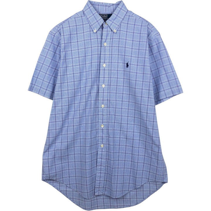Ralph Lauren POLO by Ralph Lauren YARMOUTH Short-Sleeve Button-Down Check Shirt, Men's Size M (approx.) cotton Blue type light blue Vintage Second Hand