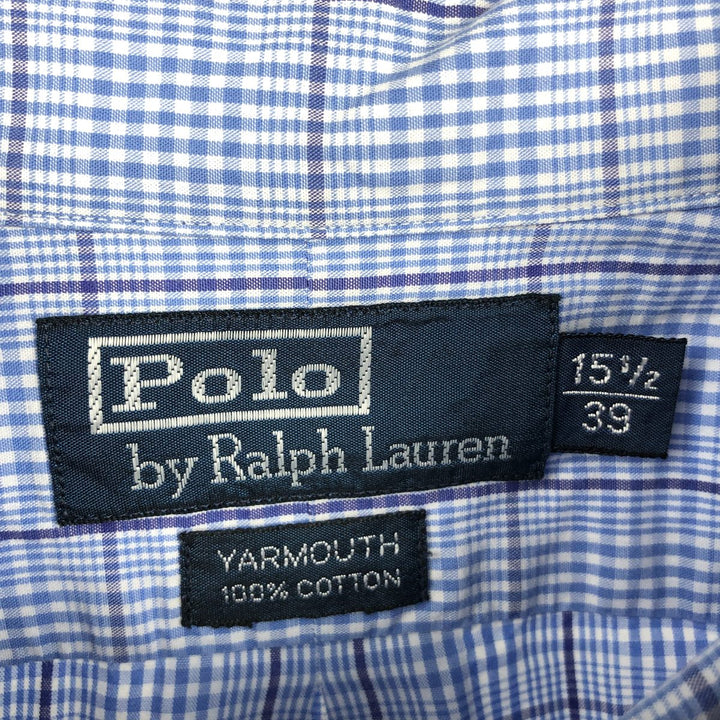 Ralph Lauren POLO by Ralph Lauren YARMOUTH Short-Sleeve Button-Down Check Shirt, Men's Size M (approx.) cotton Blue type light blue Vintage Second Hand