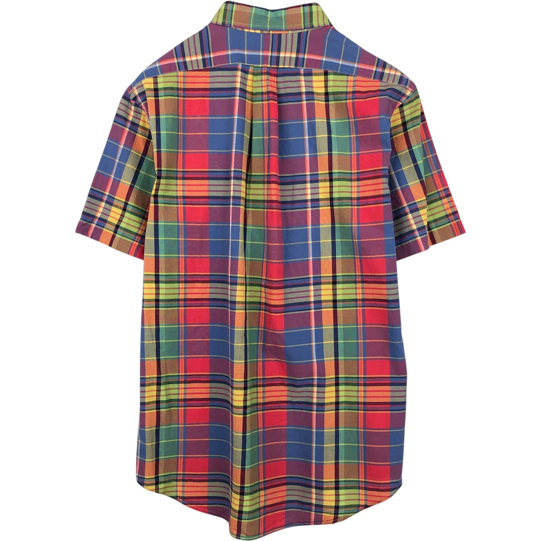 Ralph Lauren CUSTOM FIT Madras check short-sleeved button-down check shirt, men's size L (approx.) cotton red type Vintage Second Hand