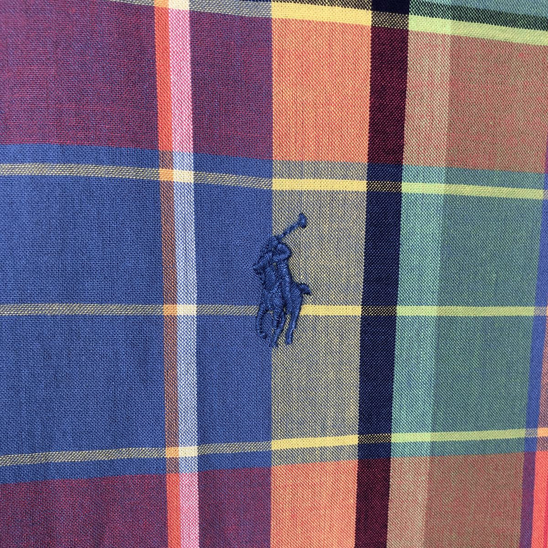 Ralph Lauren CUSTOM FIT Madras check short-sleeved button-down check shirt, men's size L (approx.) cotton red type Vintage Second Hand