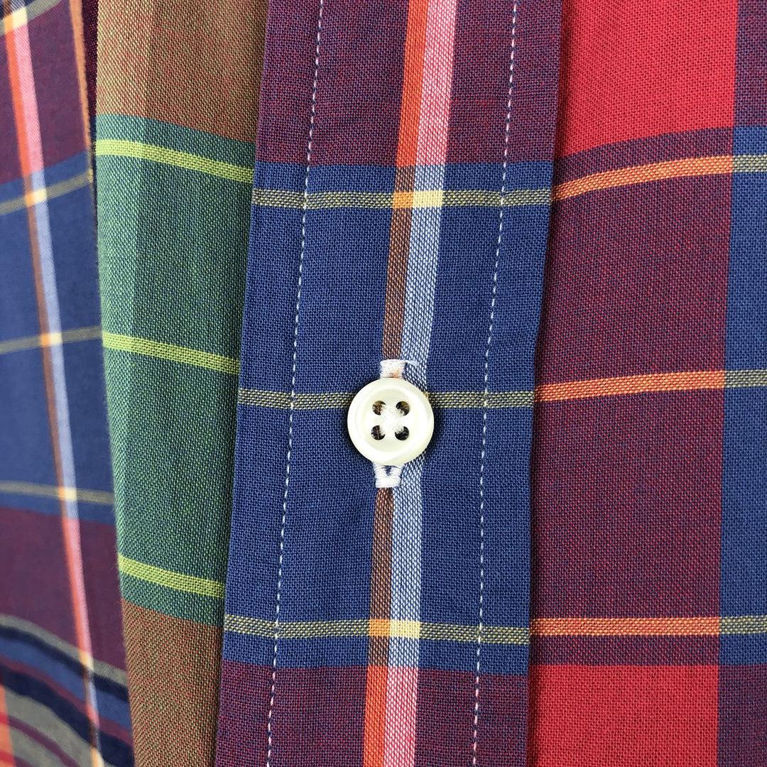 Ralph Lauren CUSTOM FIT Madras check short-sleeved button-down check shirt, men's size L (approx.) cotton red type Vintage Second Hand