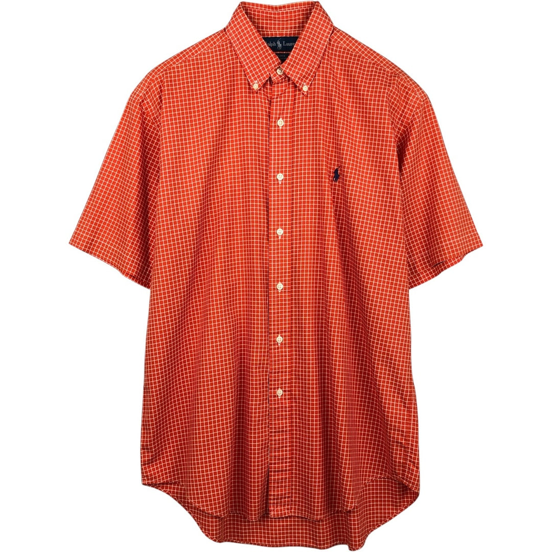 Ralph Lauren BLAKE short sleeve button down check shirt, men's size M cotton orange type Vintage Second Hand