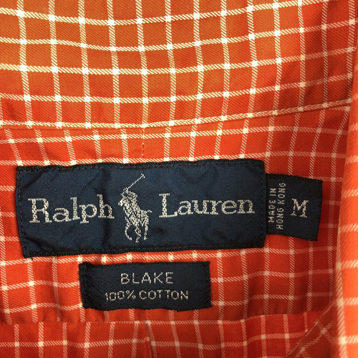 Ralph Lauren BLAKE short sleeve button down check shirt, men's size M cotton orange type Vintage Second Hand