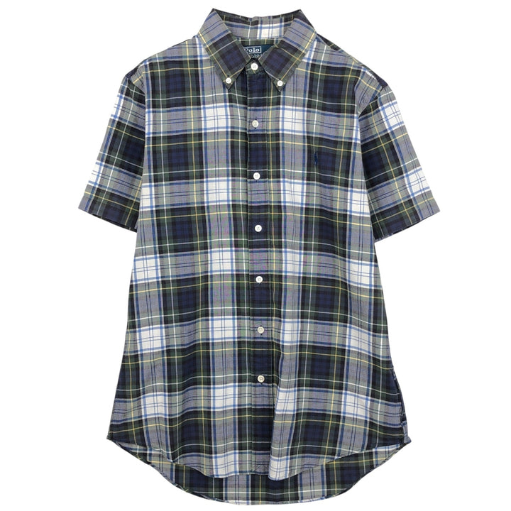 Ralph Lauren CUSTOM FIT short sleeve button down check shirt men's M size cotton Khaki type Vintage Second Hand
