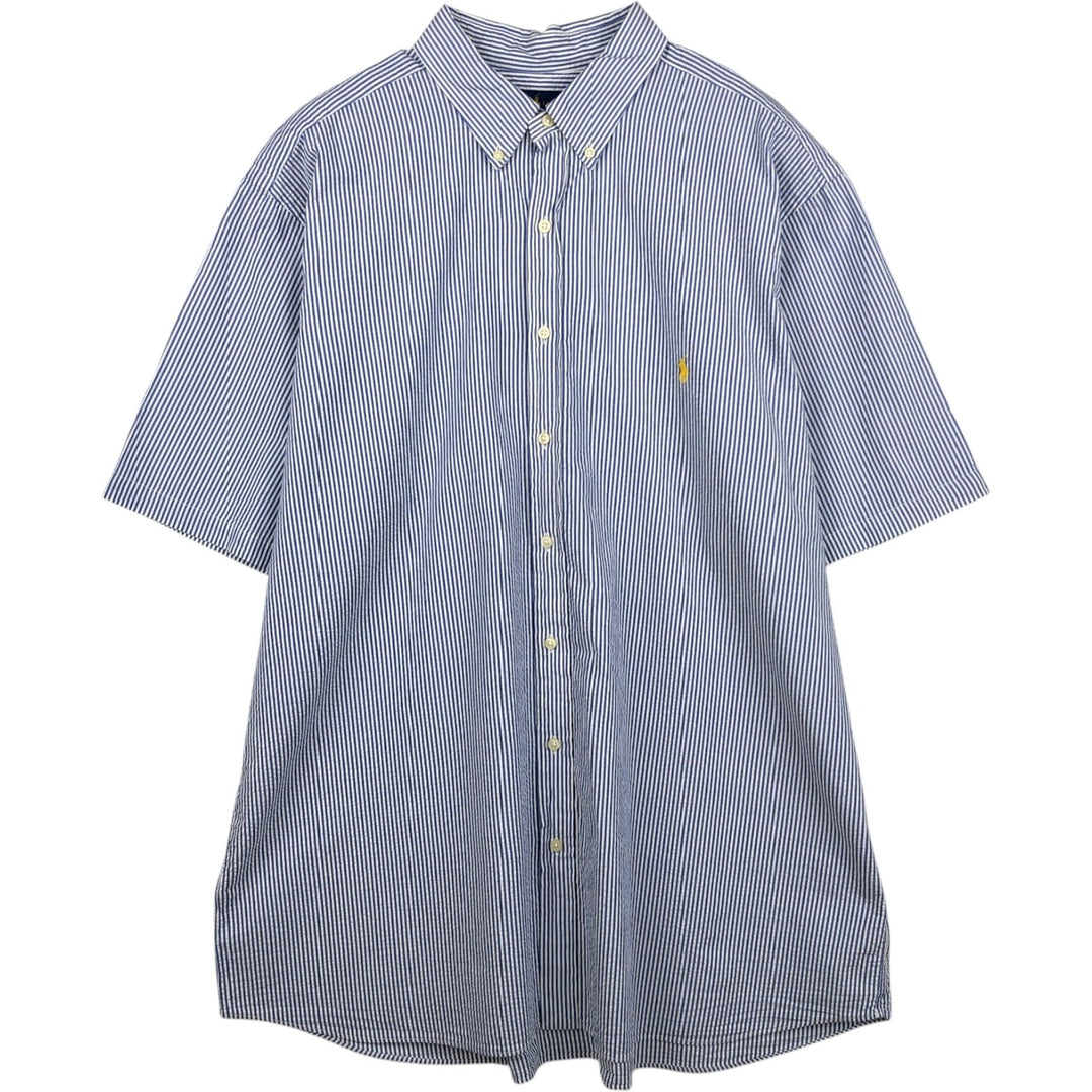 Ralph Lauren RL UNTUCKED FIT Seersucker Short-Sleeve Button-Down Striped Shirt, Men's Size XXL (approx.) cotton blue type Vintage Second Hand