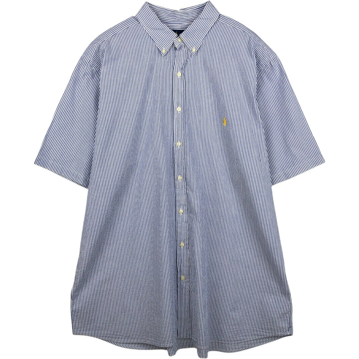 Ralph Lauren RL UNTUCKED FIT Seersucker Short-Sleeve Button-Down Striped Shirt, Men's Size XXL (approx.) cotton blue type Vintage Second Hand