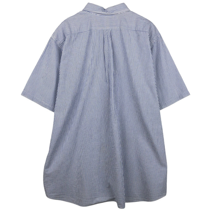 Ralph Lauren RL UNTUCKED FIT Seersucker Short-Sleeve Button-Down Striped Shirt, Men's Size XXL (approx.) cotton blue type Vintage Second Hand