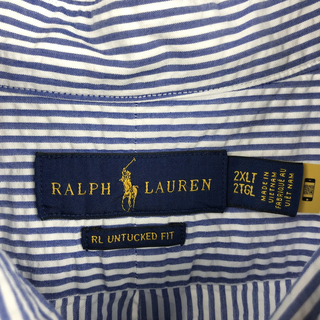 Ralph Lauren RL UNTUCKED FIT Seersucker Short-Sleeve Button-Down Striped Shirt, Men's Size XXL (approx.) cotton blue type Vintage Second Hand