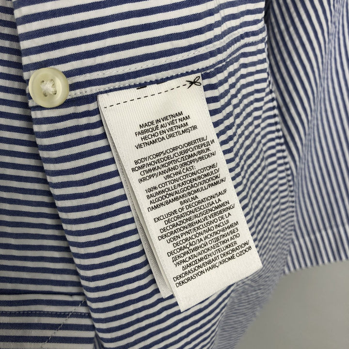 Ralph Lauren RL UNTUCKED FIT Seersucker Short-Sleeve Button-Down Striped Shirt, Men's Size XXL (approx.) cotton blue type Vintage Second Hand
