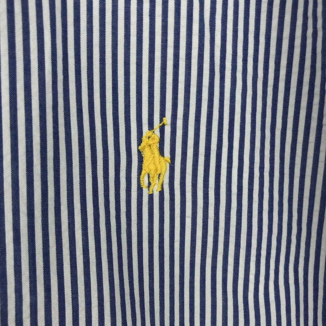 Ralph Lauren RL UNTUCKED FIT Seersucker Short-Sleeve Button-Down Striped Shirt, Men's Size XXL (approx.) cotton blue type Vintage Second Hand