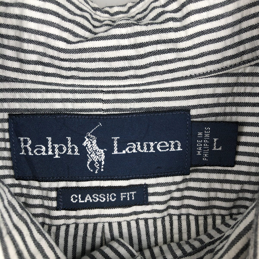 Ralph Lauren CLASSIC FIT Classic Fit Seersucker Short Sleeve Button Down Striped Shirt Men's L cotton white type Vintage Second Hand