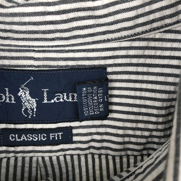 Ralph Lauren CLASSIC FIT Classic Fit Seersucker Short Sleeve Button Down Striped Shirt Men's L cotton white type Vintage Second Hand