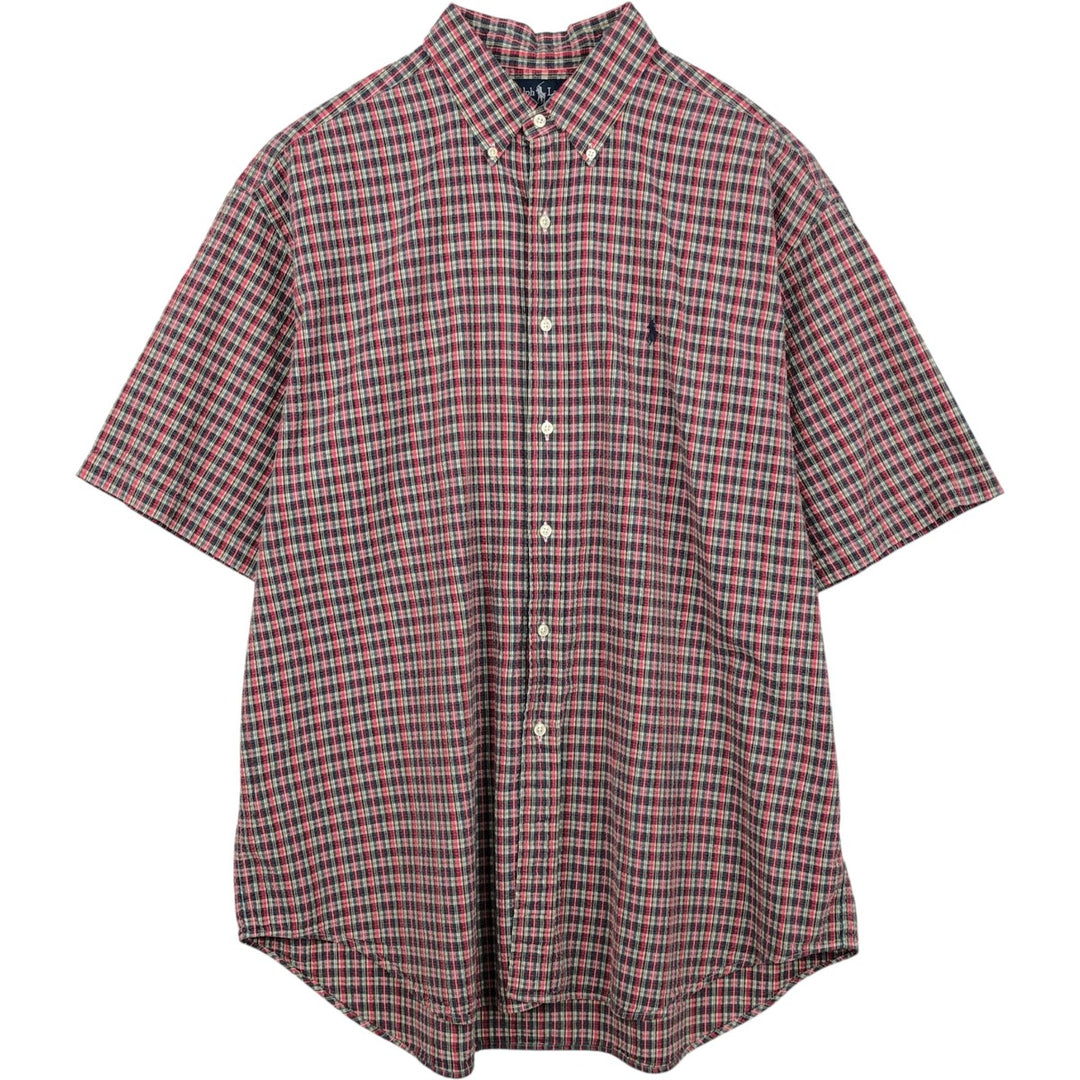 Ralph Lauren BLAKE Seersucker Short-Sleeve Button-Down Check Shirt, Men's Size XL (approx.) cotton red type Vintage Second Hand