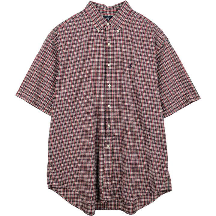 Ralph Lauren BLAKE Seersucker Short-Sleeve Button-Down Check Shirt, Men's Size XL (approx.) cotton red type Vintage Second Hand