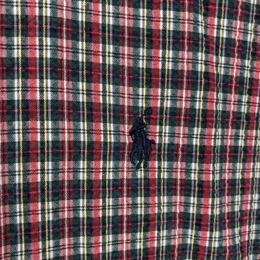 Ralph Lauren BLAKE Seersucker Short-Sleeve Button-Down Check Shirt, Men's Size XL (approx.) cotton red type Vintage Second Hand