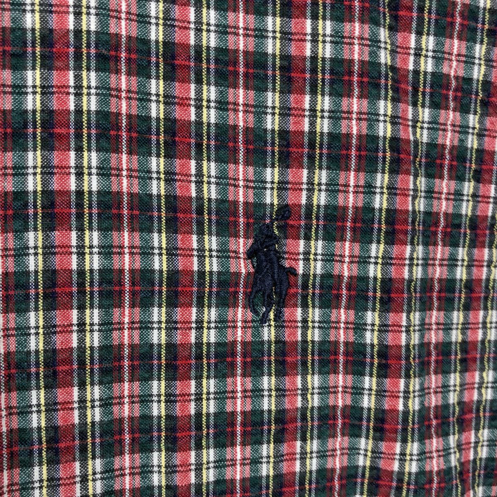 Ralph Lauren BLAKE Seersucker Short-Sleeve Button-Down Check Shirt, Men's Size XL (approx.) cotton red type Vintage Second Hand