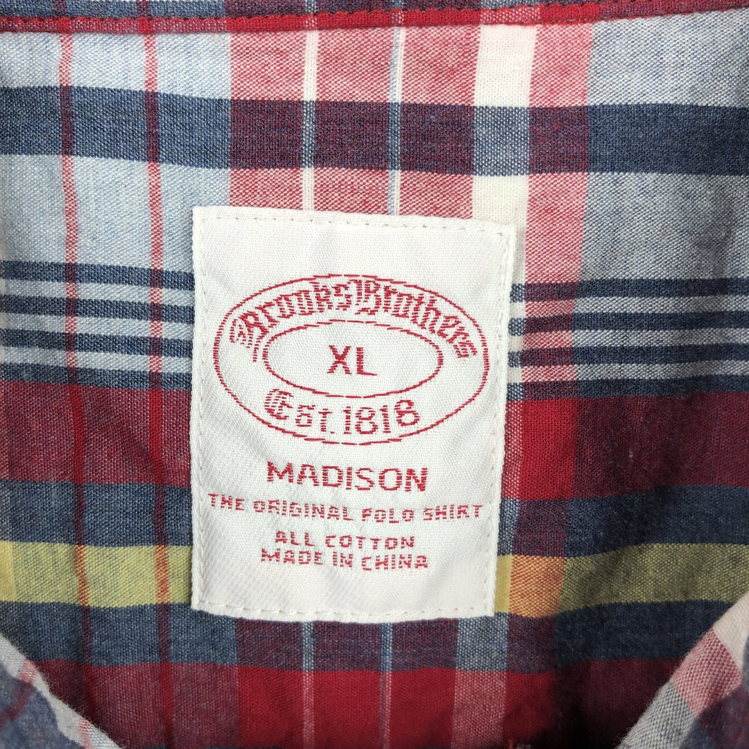 Brooks Brothers Est.1818 MADISON Short-Sleeve Button-Down Check Shirt, Men's Size XL (equivalent) cotton red type Vintage Second Hand