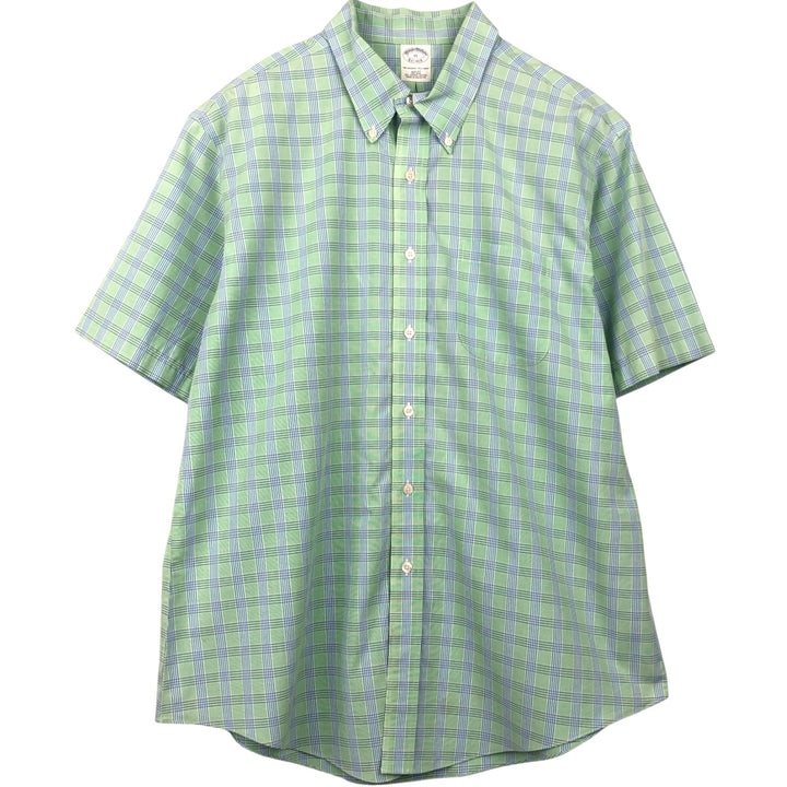 Brooks Brothers Est.1818 Short Sleeve Button-Down Check Shirt, Men's XL cotton green type yellow green Vintage Second Hand