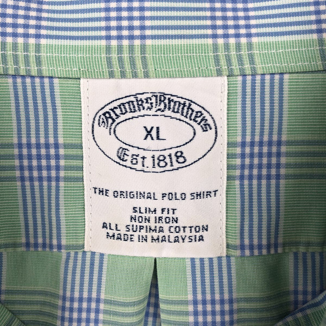 Brooks Brothers Est.1818 Short Sleeve Button-Down Check Shirt, Men's XL cotton green type yellow green Vintage Second Hand