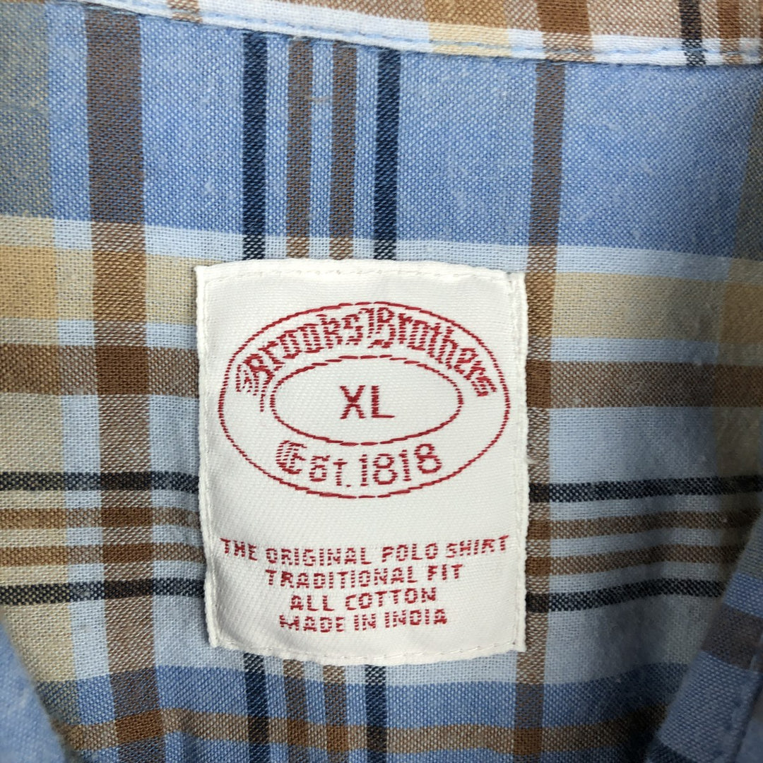 Brooks Brothers Est. 1818 REGENT Short-Sleeve Button-Down Check Shirt, Men's Size XL (approx.) cotton blue type Vintage Second Hand
