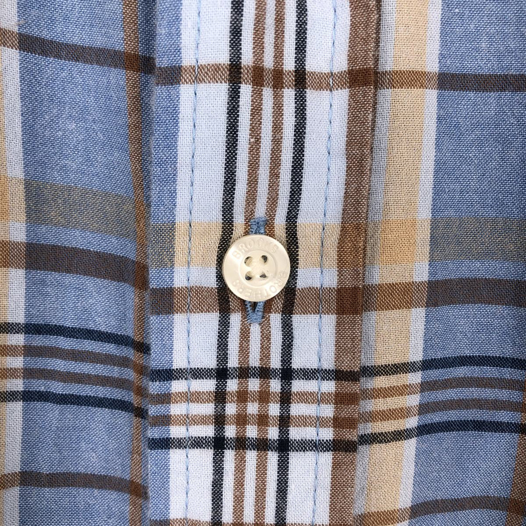 Brooks Brothers Est. 1818 REGENT Short-Sleeve Button-Down Check Shirt, Men's Size XL (approx.) cotton blue type Vintage Second Hand