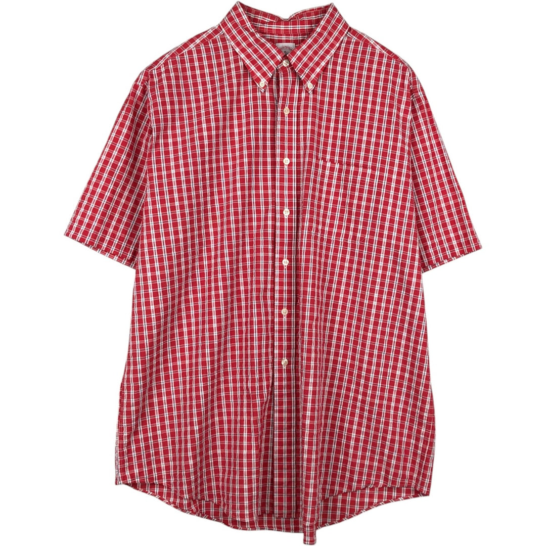 Brooks Brothers Est. 1818 Seersucker Short-Sleeve Button-Down Check Shirt, Men's Size XL (approx.) cotton red type Vintage Second Hand
