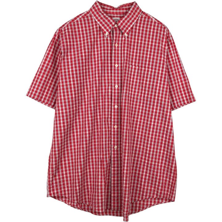 Brooks Brothers Est. 1818 Seersucker Short-Sleeve Button-Down Check Shirt, Men's Size XL (approx.) cotton red type Vintage Second Hand