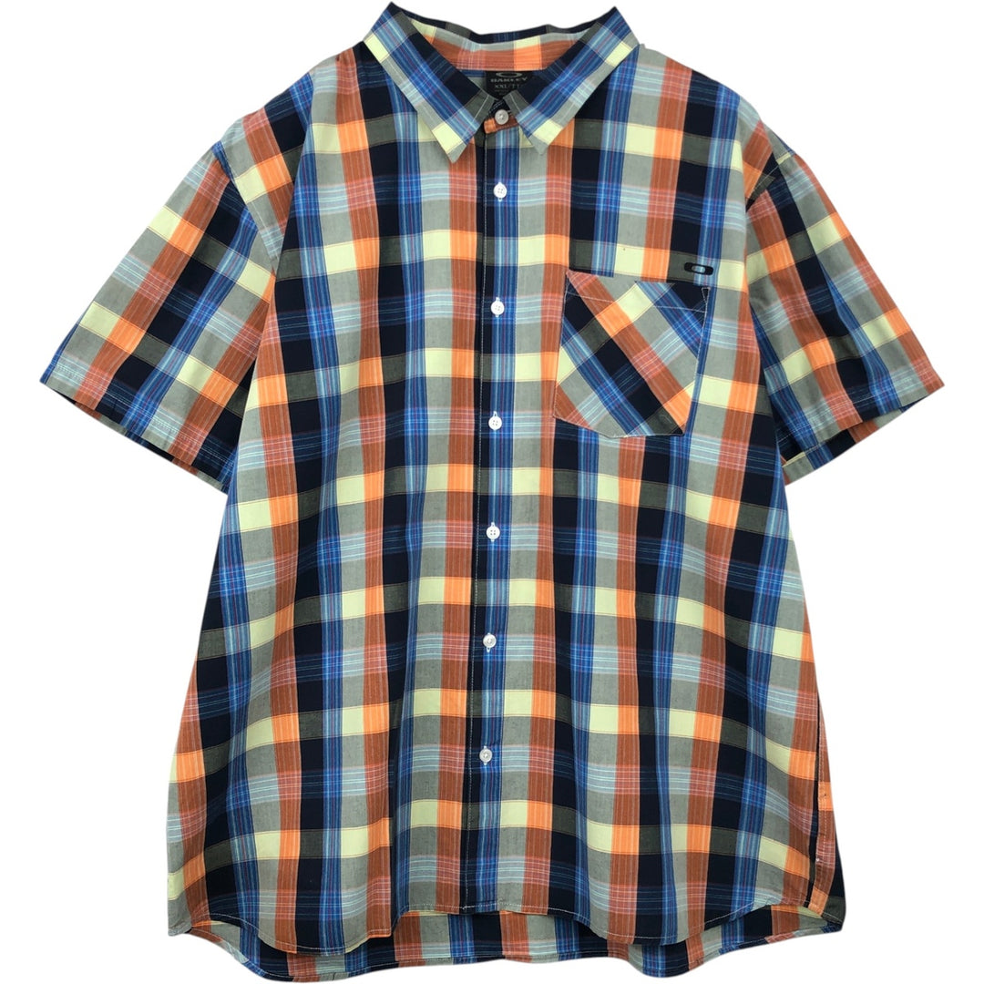 Oakley Short-Sleeve Cotton Check Shirt, Men's Size XXL (approx.) cotton orange type Vintage Second Hand