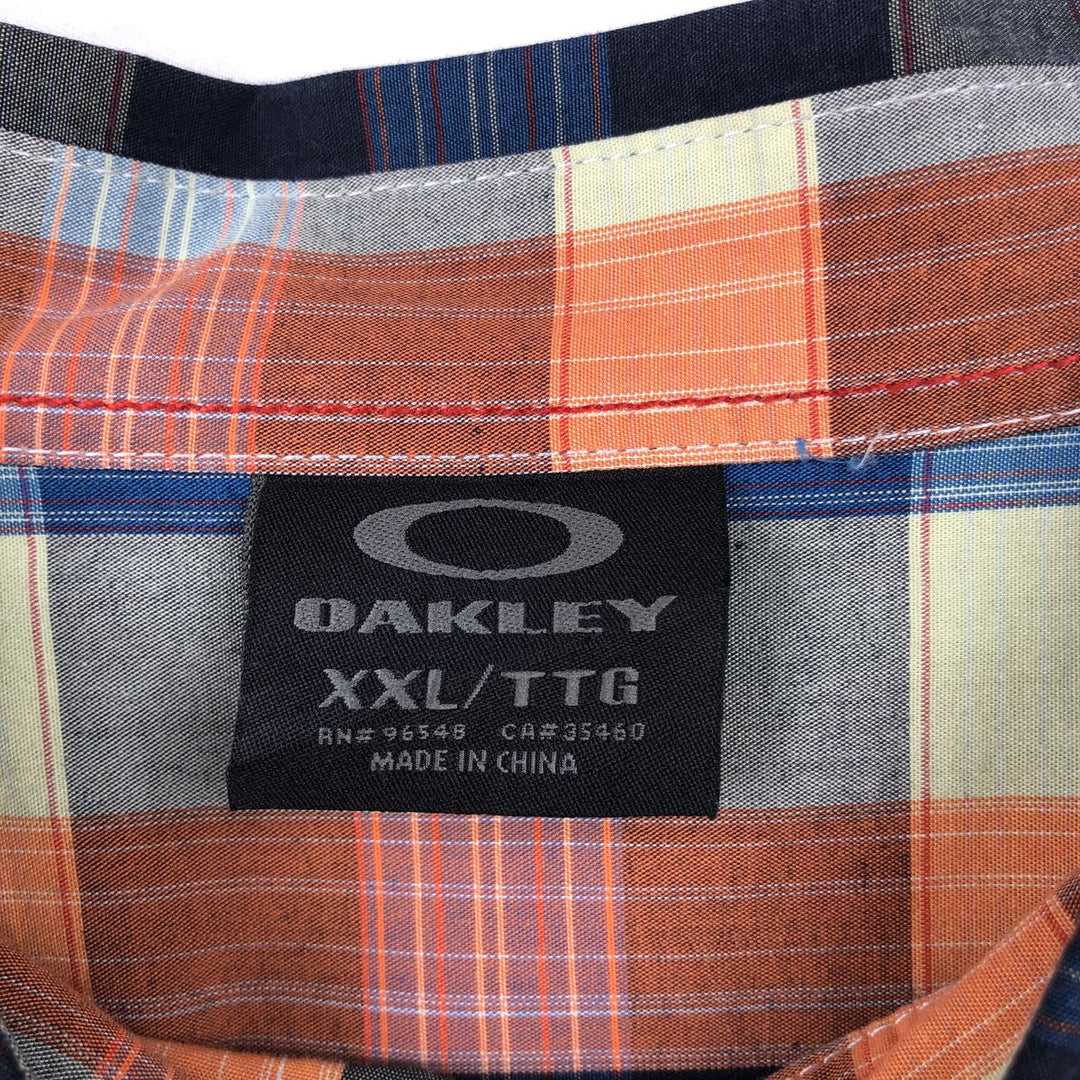 Oakley Short-Sleeve Cotton Check Shirt, Men's Size XXL (approx.) cotton orange type Vintage Second Hand