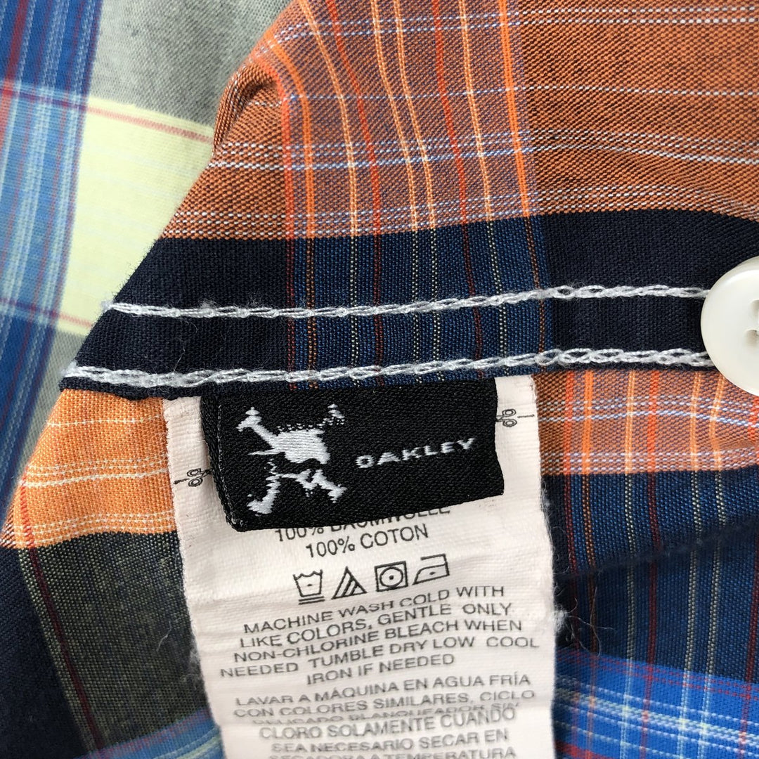 Oakley Short-Sleeve Cotton Check Shirt, Men's Size XXL (approx.) cotton orange type Vintage Second Hand