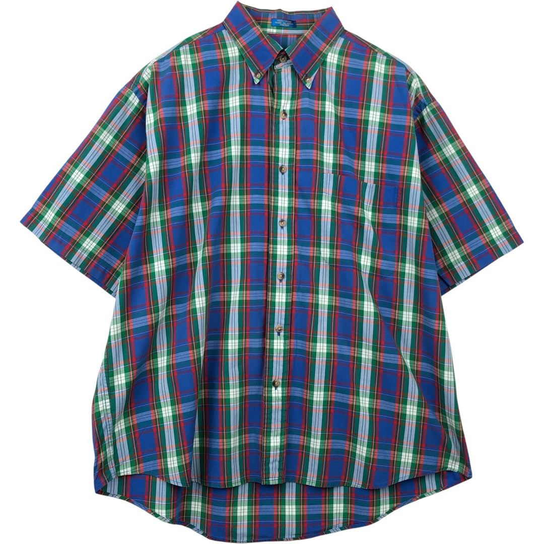 Pendleton Check Pattern Short-Sleeve Button-Down Check Shirt, Men's Size L (approx.) cotton Navy blue Vintage Second Hand
