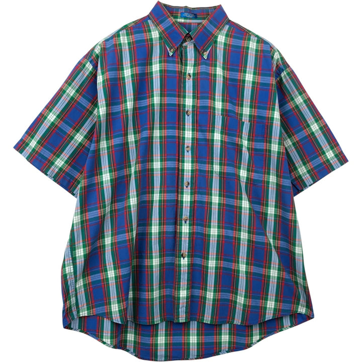 Pendleton Check Pattern Short-Sleeve Button-Down Check Shirt, Men's Size L (approx.) cotton Navy blue Vintage Second Hand