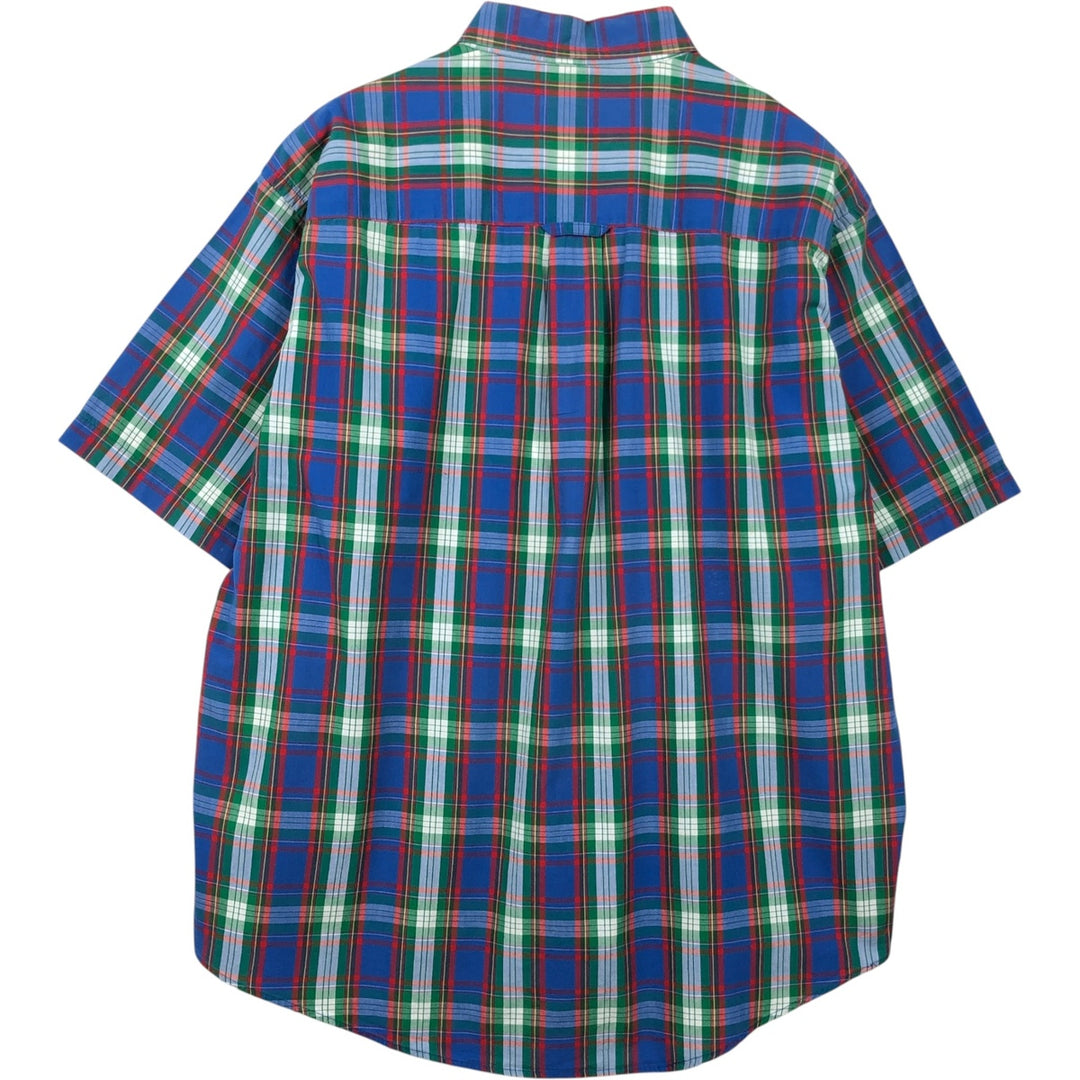 Pendleton Check Pattern Short-Sleeve Button-Down Check Shirt, Men's Size L (approx.) cotton Navy blue Vintage Second Hand