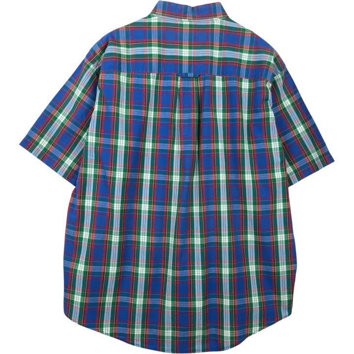 Pendleton Check Pattern Short-Sleeve Button-Down Check Shirt, Men's Size L (approx.) cotton Navy blue Vintage Second Hand