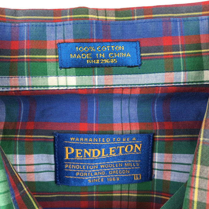 Pendleton Check Pattern Short-Sleeve Button-Down Check Shirt, Men's Size L (approx.) cotton Navy blue Vintage Second Hand