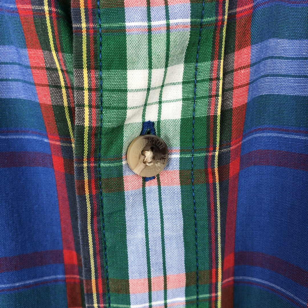 Pendleton Check Pattern Short-Sleeve Button-Down Check Shirt, Men's Size L (approx.) cotton Navy blue Vintage Second Hand