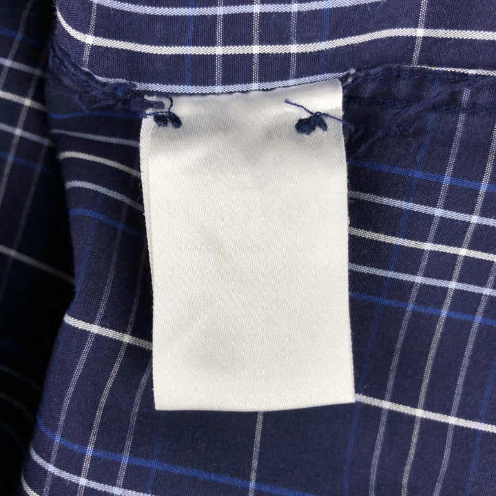 Fred Perry short-sleeved button-down check shirt, men's size L unclear navy blue type Vintage Second Hand