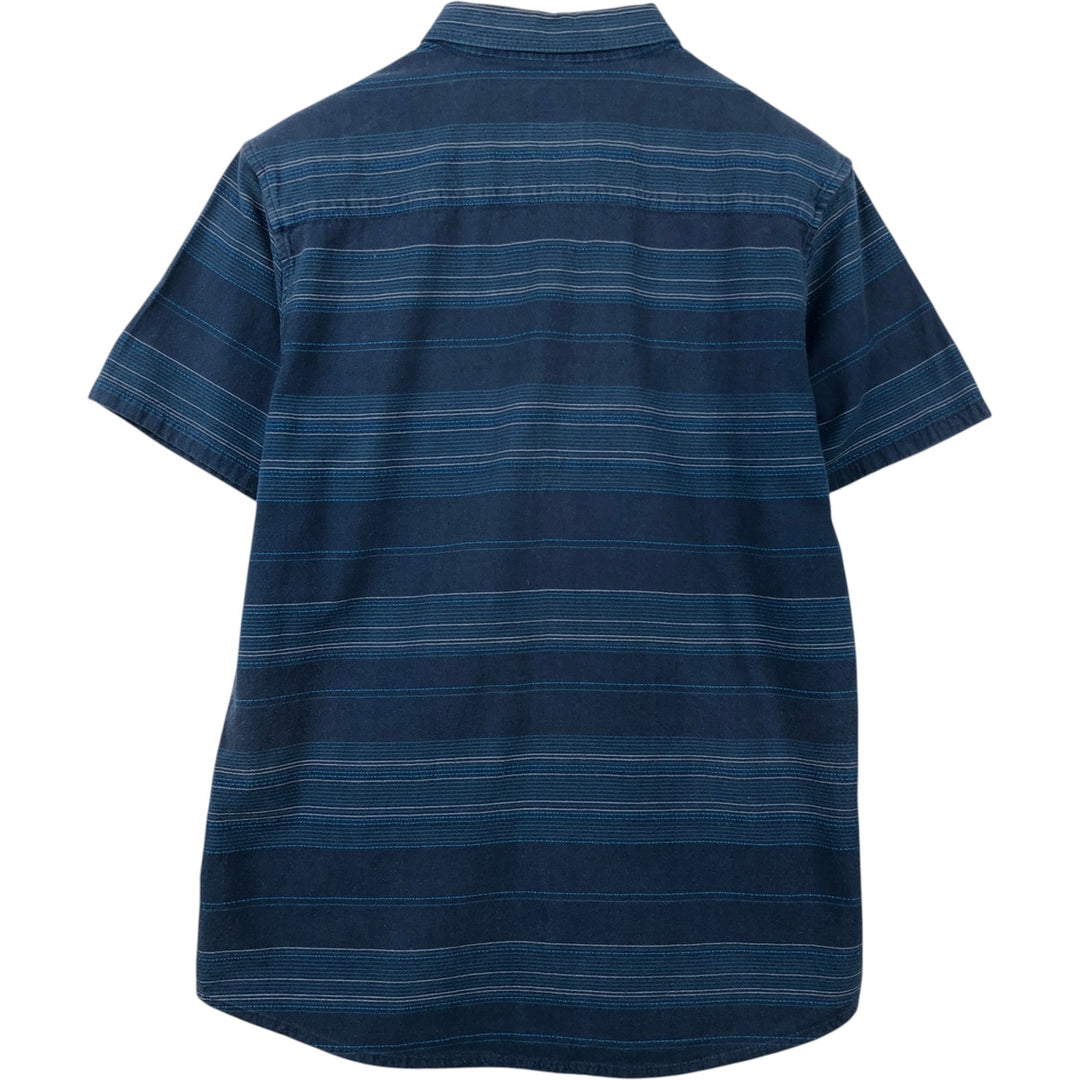 HANG TEN Border Pattern Multi-Border Short-Sleeve Button-Down Shirt, Men's Size M (approx.) cotton Navy blue Vintage Second Hand