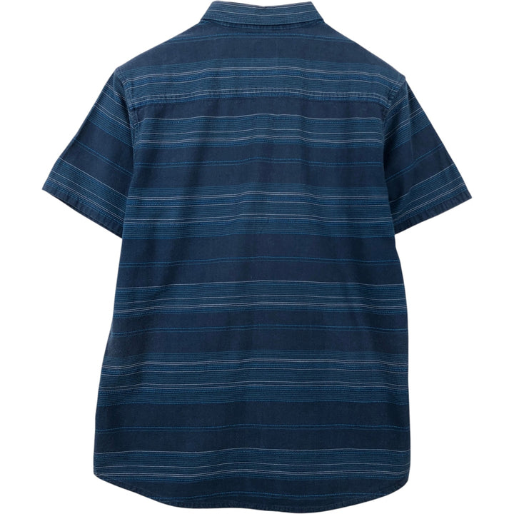 HANG TEN Border Pattern Multi-Border Short-Sleeve Button-Down Shirt, Men's Size M (approx.) cotton Navy blue Vintage Second Hand