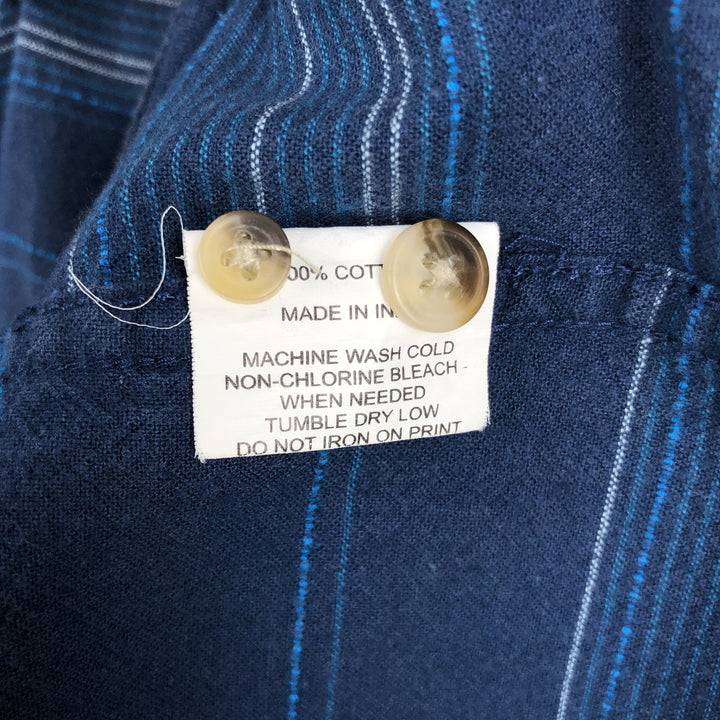 HANG TEN Border Pattern Multi-Border Short-Sleeve Button-Down Shirt, Men's Size M (approx.) cotton Navy blue Vintage Second Hand